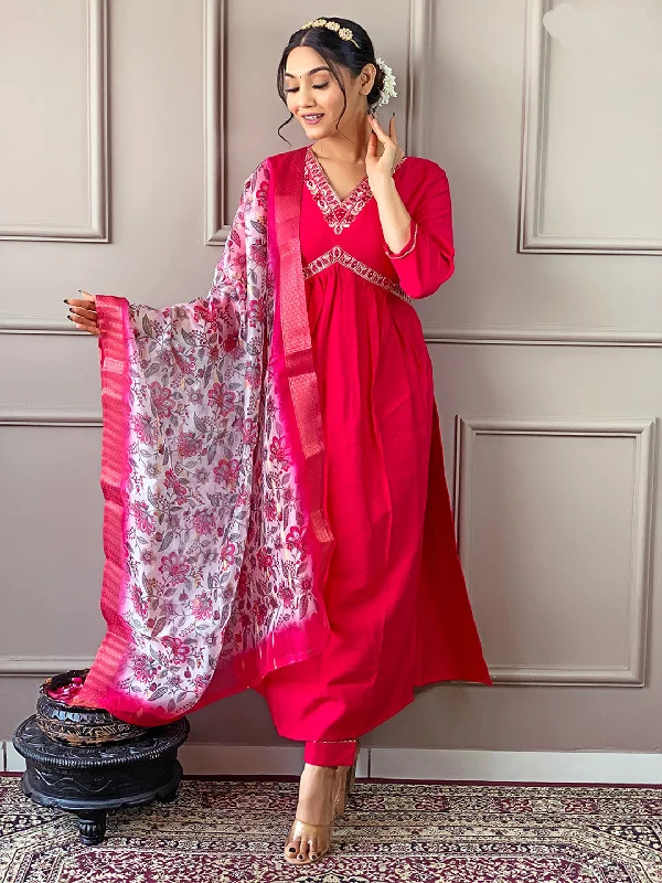 Rani Pink Trendy Designer Readymade Pant Suit With Embroidery Work Comfy Cargo Trousers