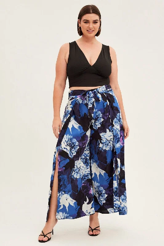 Abstract P Wide Leg Pants High Rise Front Split Comfy High-Waist Jeans