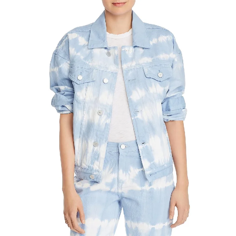 [BLANKNYC] Womens Tie-Dye Oversized Denim Jacket A-Line Jacket Boat Neck Shawl Collar