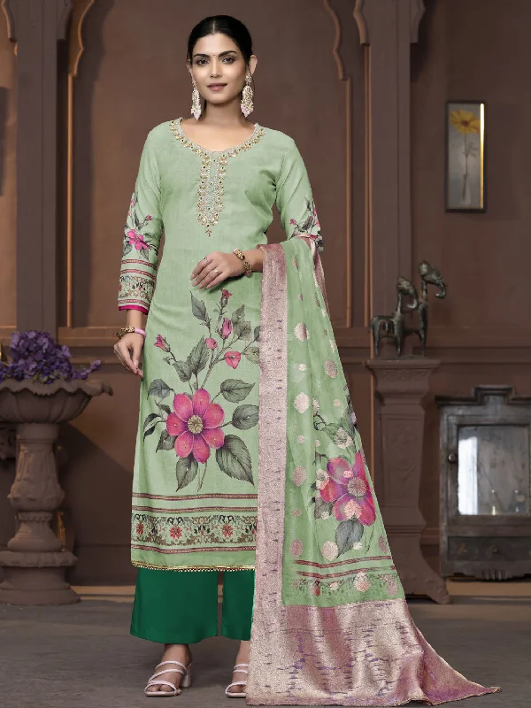 Green Party Wear Readymade Pant Suit With Wevon Designer Printed Hand Work Formal Slim Pants