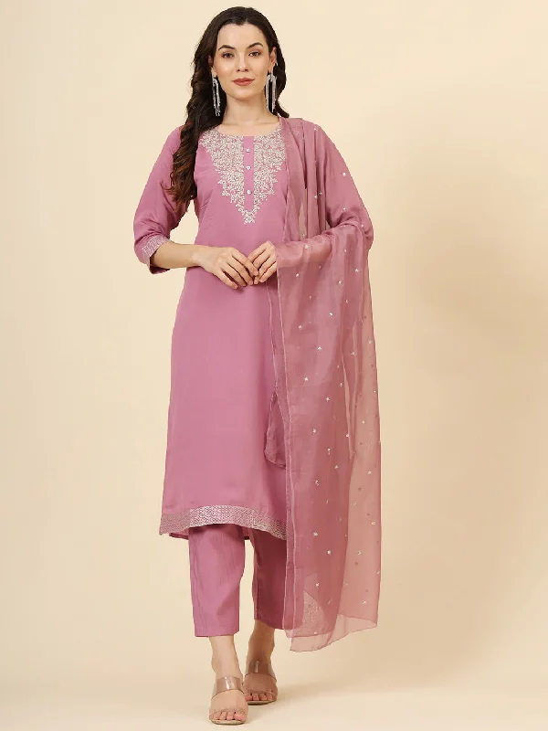 Pink Designer Redaymade Pant Suit With Embroidery Work Cozy Lounge Pants