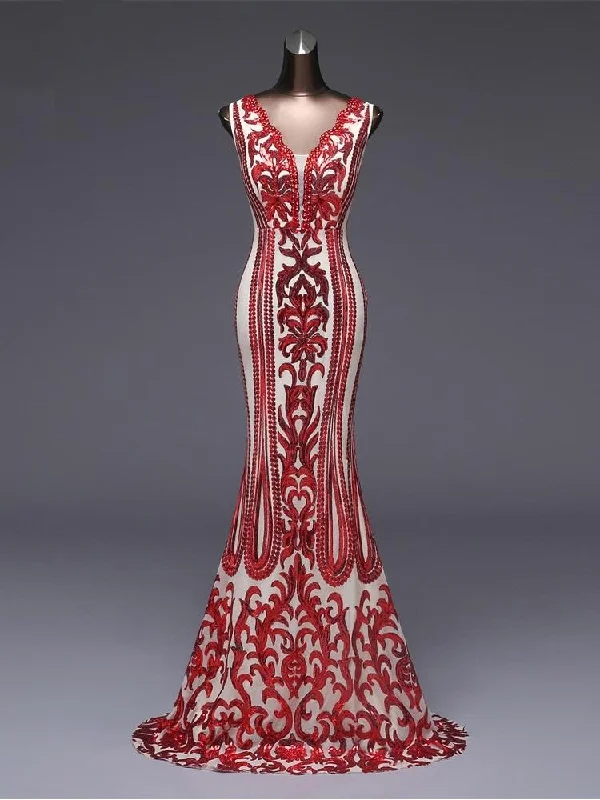 Double-V Sleeveless Evening Dress Sexy Backless Luxury Gold Sequin Formal Party Dress Lace Sexy Club