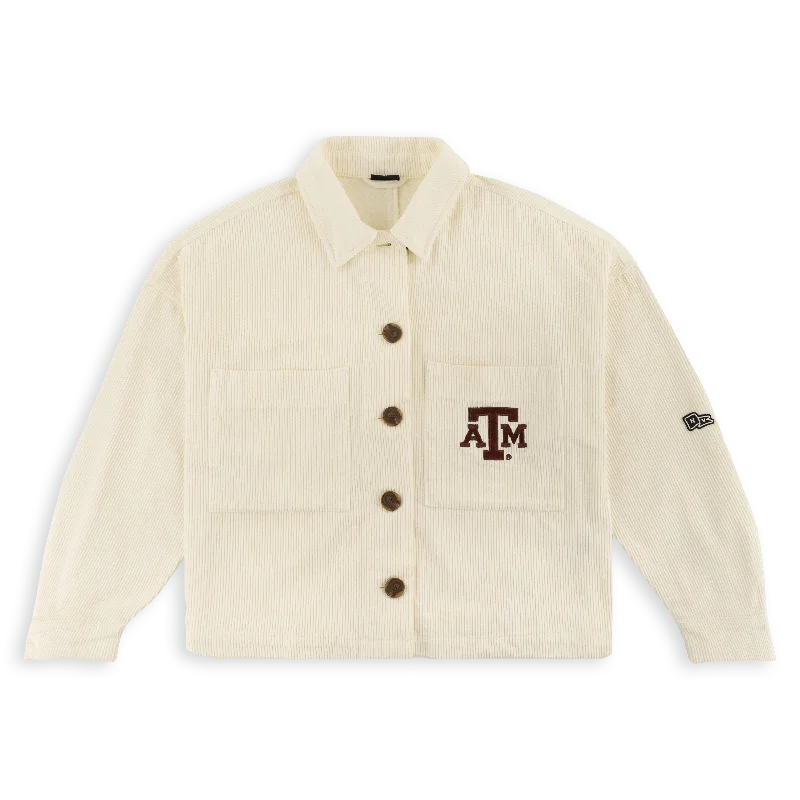 Texas A&M Cropped Corded Jacket Notch Collar Jacket Peter Pan Collar Jacket Cowl Neck Jacket