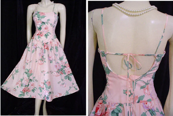 VINTAGE SUNSHINE STARSHINE NEARLY STRAPLESS PARTY DRESS WITH A GREAT LACED BACK IN CHINA ROSE Tunics Sophisticated sleek