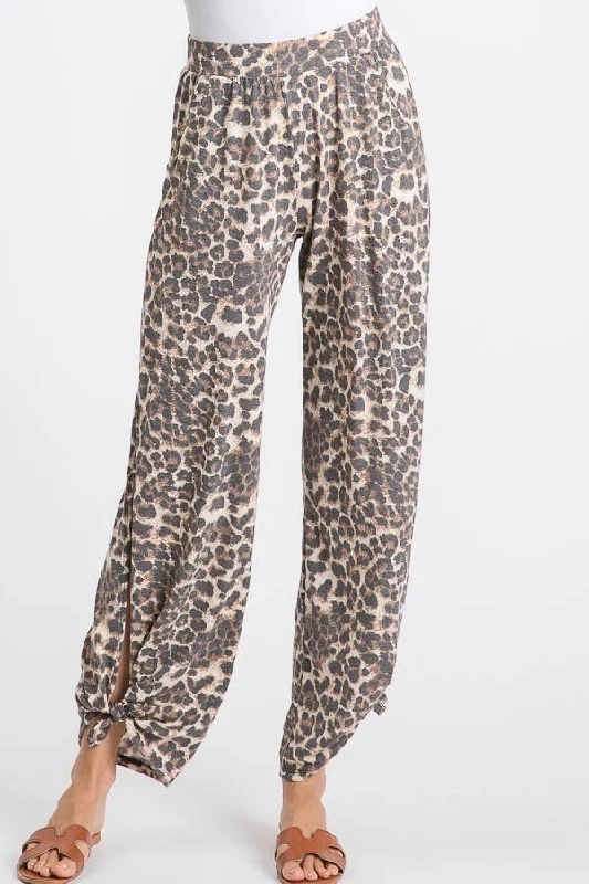 Animal Split Side Pants Elegant High-Waist Pants