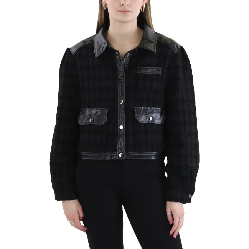 En Saison Womens Mixed Media Crop Soft Shell Jacket Fleece Fabric Down Fabric Feather Fabric