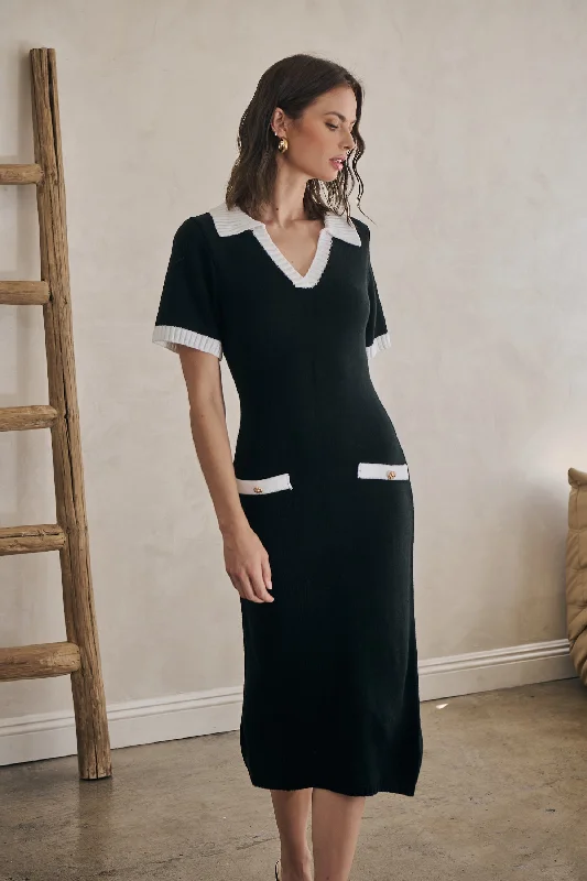Rison Collared Midi Sweater Dress Cable Knit Ribbed Knit Lace Knit