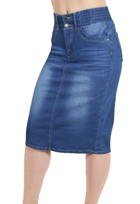 Butt Lifting Pencil Denim Midi Skirt With Elastic Waist (R245-SKIRT) leather skirt bold