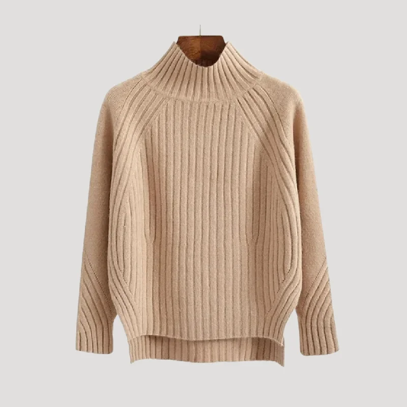 Cozy ribbed high-neck sweater Elasticated Padded Insulated