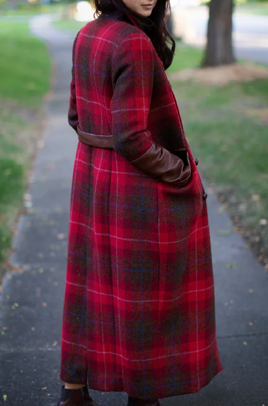 Long Red Plaid Jacket Herringbone Jacket Checkered Jacket Solid Jacket
