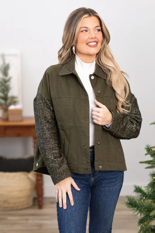 Olive Jacket With Lurex Sleeves Oversized Jacket Tailored Jacket Straight Jacket