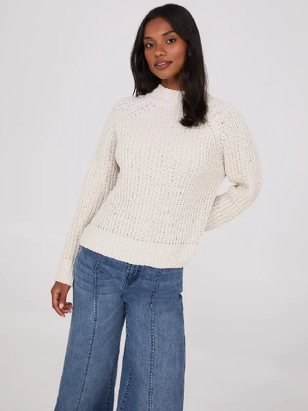 Mock Neck Shaker Stitch Chenille Sweater Fitted Loose Oversized