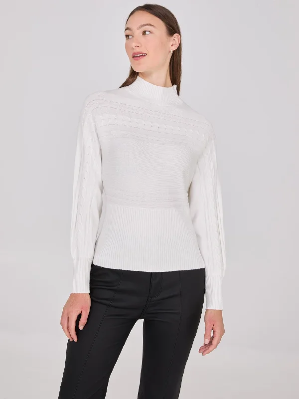 Cable Knit Mock Neck Dolman Sleeve Sweater Boxy Sweater Fitted Sweater A-Line