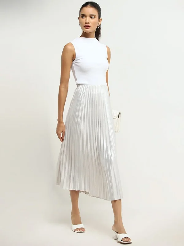Wardrobe Grey Accordian Pleated High-Rise Skirt pleated skirt texture