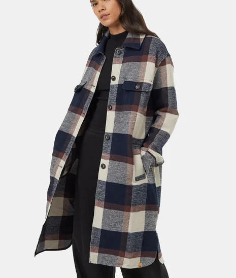 Heavy Weight Flannel Long Jacket - Midnight Blue/Cabin Fleece Jacket Down Jacket Parka