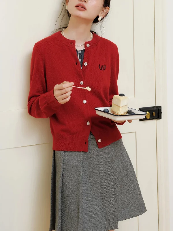 Red Wool Blend Round Neck Christmas Sweater Stretchy Elastic Breathable