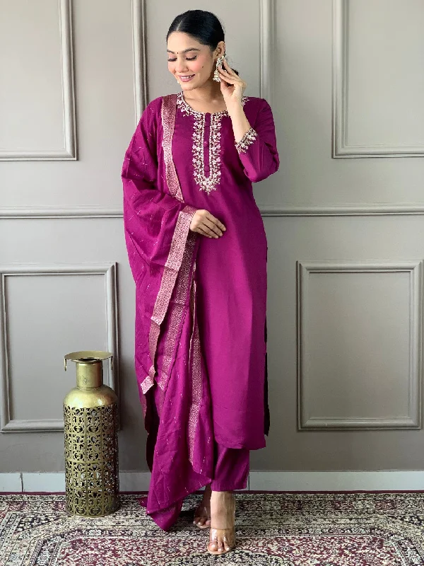 Burgundy Designer Readymade Pant Suit With Embroidery Printed Work Modern Skinny Pants