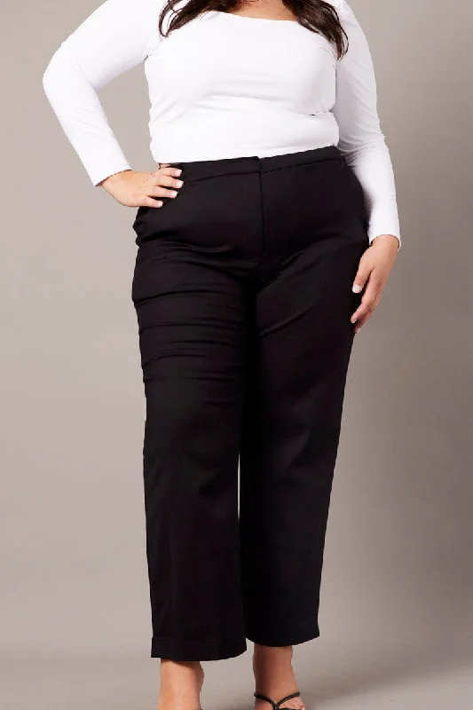 Black Slim Pants High Rise Comfortable Fleece Pants