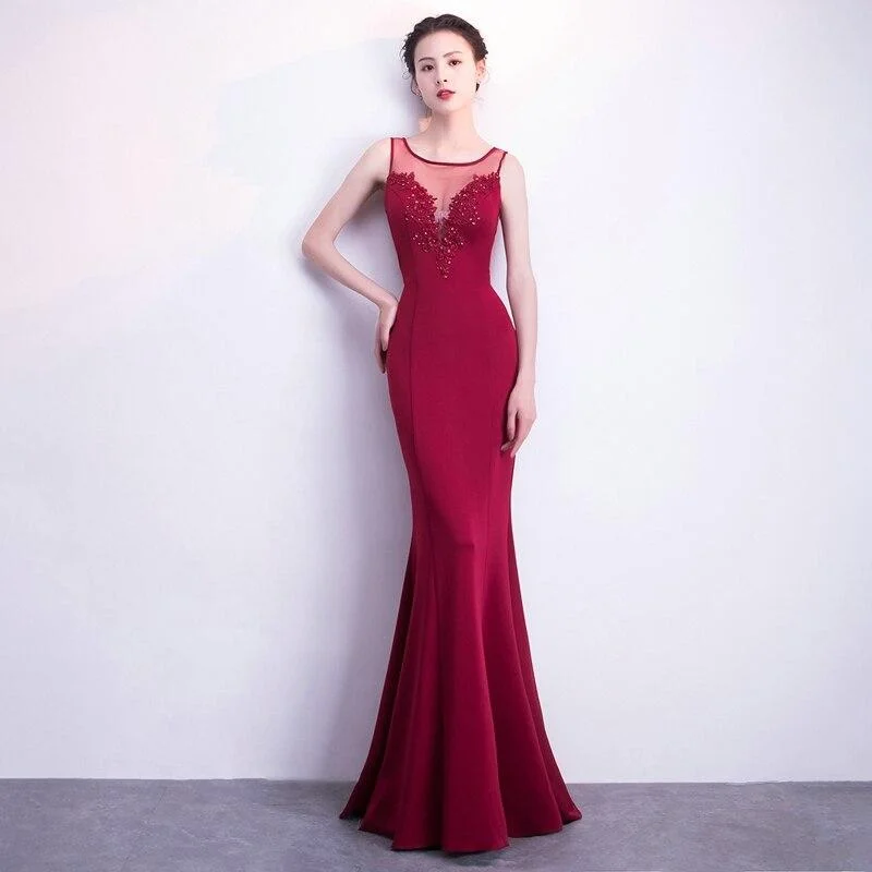 Backless Appliques Beading Long Evening Dress Elegant Long Party Dress Cowl Neckline Elegant