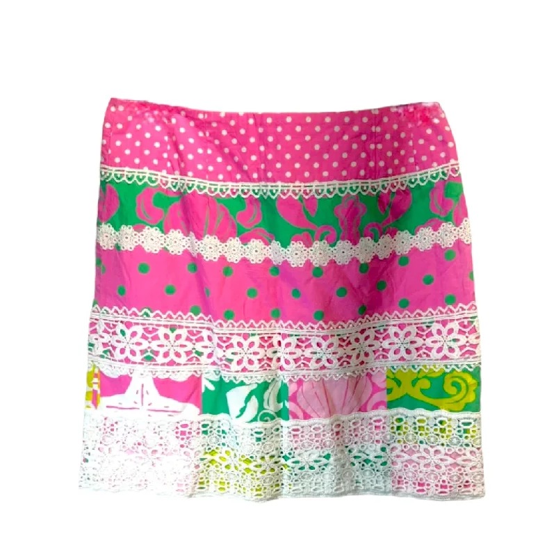 Vintage Paradise Patchwork Skirt Designer Lilly Pulitzer, Size 2 lace skirt intricate