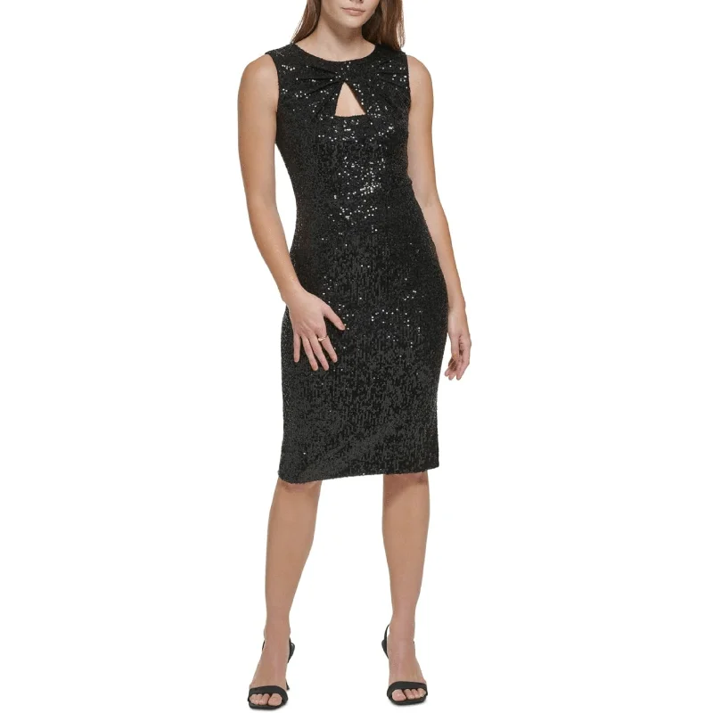 CALVIN KLEIN - Sequined Short Cocktail and Party Dress Square Neckline Feminine