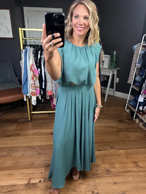 Around the Corner Skirt + Top Set - Light Teal velvet skirt glossy