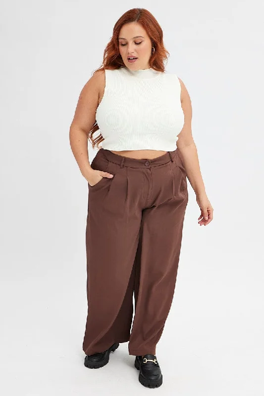 Brown Wide Leg Pants High Rise Casual Lounge Pants