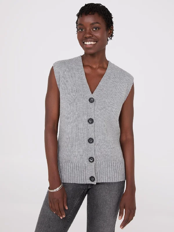 Sleeveless Button-Front Sweater Vest Modern Contemporary Chic