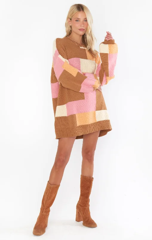 Ember Tunic Sweater ~ Uneven Patchwork Knit Hooded Caped Shawl Collar