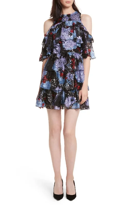 Nichola Cold Shoulder Party Dress In Multi Cowl Neckline Elegant