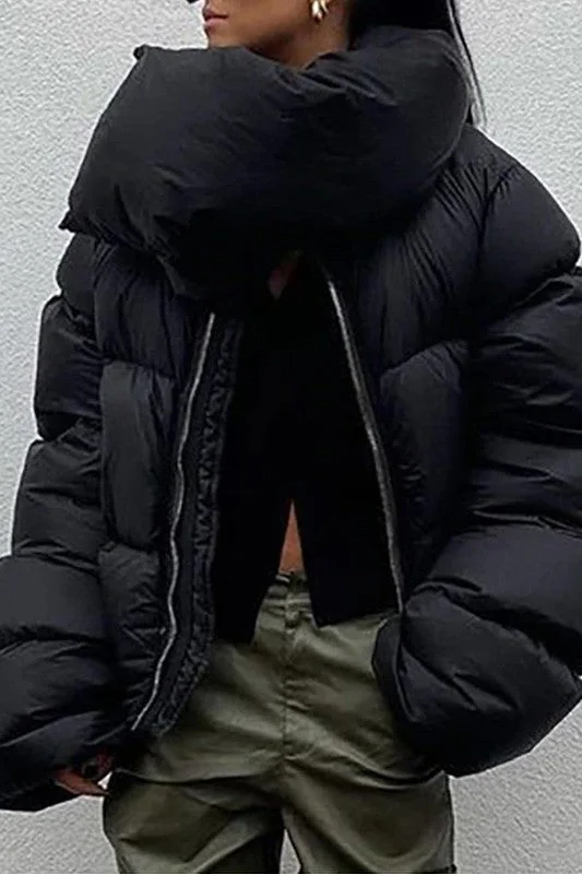 SCARF COLLAR SHORT PUFFER JACKETS Plaid Jacket Tartan Jacket Houndstooth Jacket