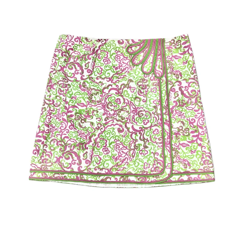 Green & Pink Skirt Designer By Lilly Pulitzer, Size: 12 silk skirt lustrous