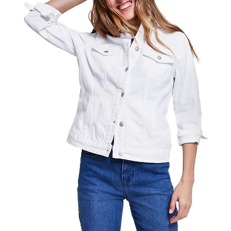 Gloria Vanderbilt Womens Cotton Blend Solid Denim Jacket Wool Fabric Cashmere Fabric Tweed Fabric