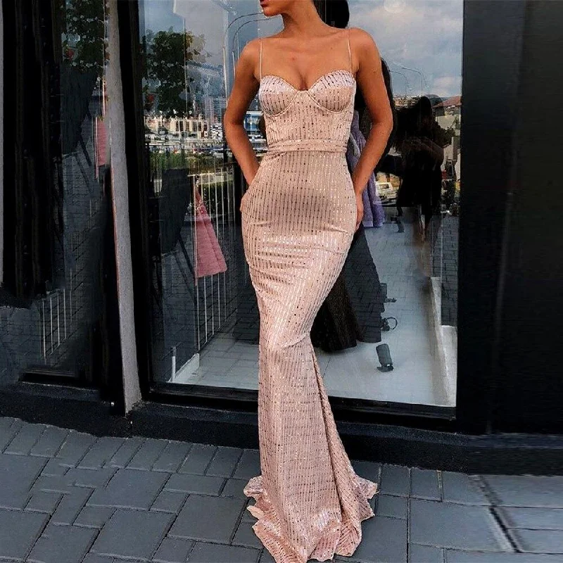 Gilding Floor-length Sexy Evening Dress Sleveless Gown Spaghetti Strap Mermaid Party Dress Backless Elegant Formal Dress New Tunics Versatile functional