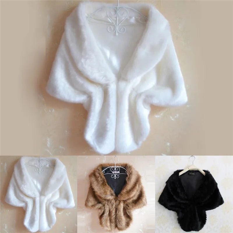 Hot New Women Plush Faux Fur Bridal Wedding Jacket Cape Ribbed Jacket Pleated Jacket Ruffled Jacket