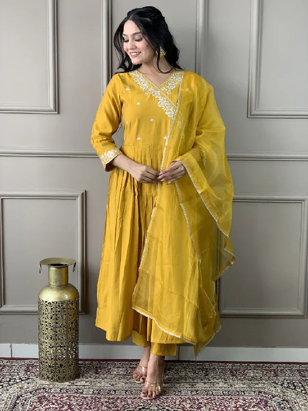 Mustard Attractive Looking Readymade Pant Suit With Embroidery Printed Work Comfortable Maternity Pants