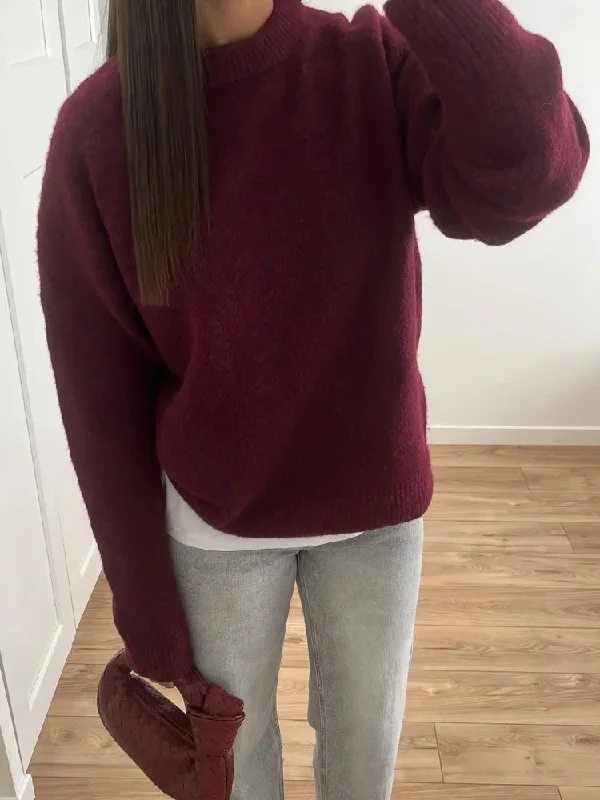 Casual Knitted Long Sleeved Loose Christmas Sweater Polka Dot Checkered Tartan