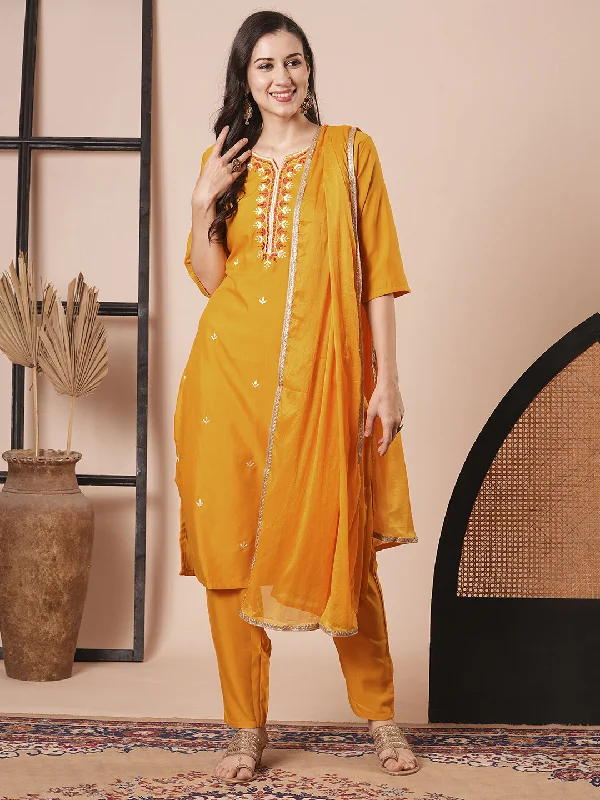 Orange Designer Readymade Pant Suit With Embroidery Work Comfortable Cargo Pants