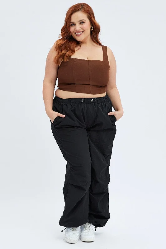 Black Parachute Cargo Pants Classic Straight-Leg Pants