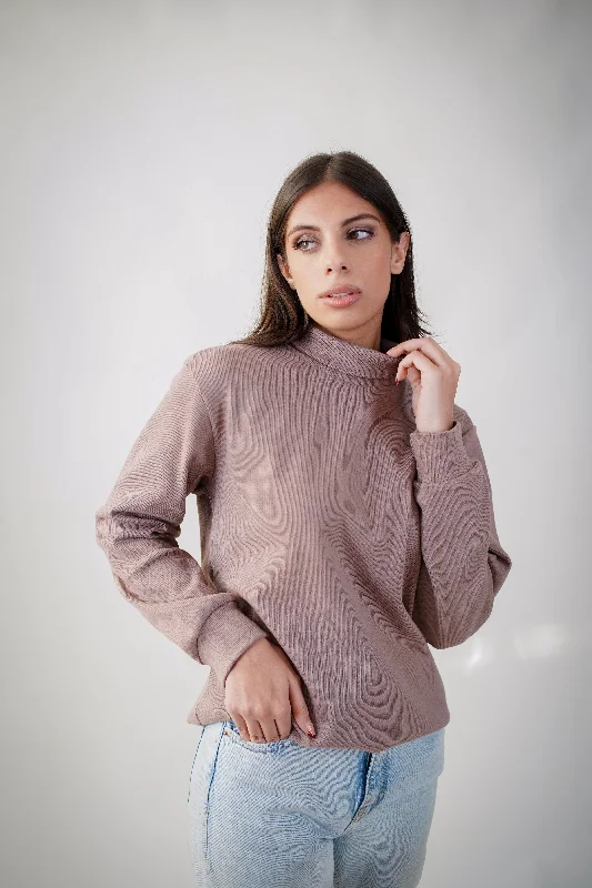 Oversized Highneck Sweater Mesh Blend Leather Blend Suede Blend
