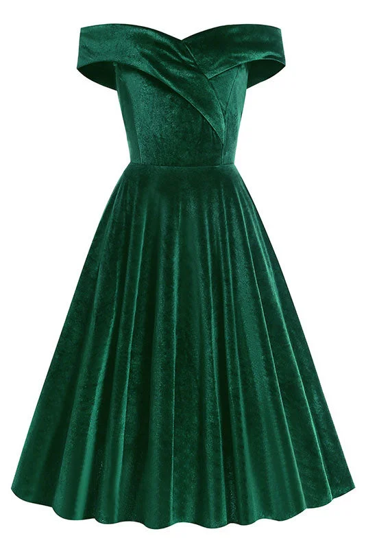 Classic Dark Green Off Shoulder A-Line Cocktail Party Dress Tunics Chic fashionable