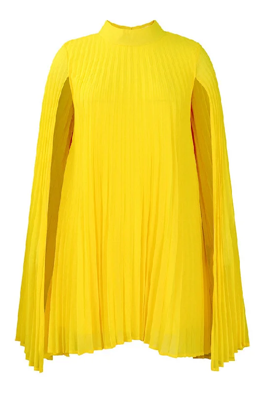 Chic Yellow Chiffon Mini Party Dress Glittery Long Formal