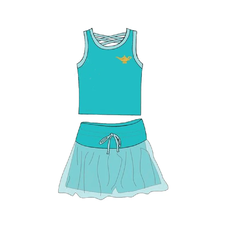 Preorder GSD2076 Peacock Blue Teapot Milk silk sleeveless top skirts shorts Girls Boutique Summer clothes  202502 pencil skirt chic