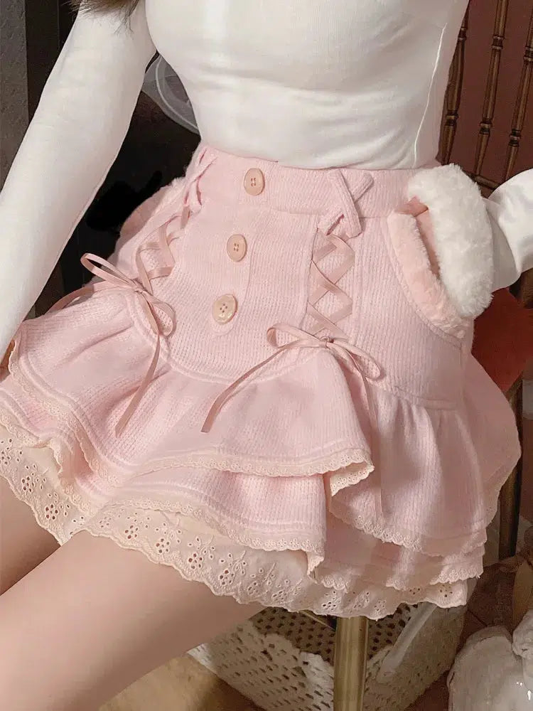 Kawaii Ruffled Layered Lace Mini Skirt silk skirt sleek