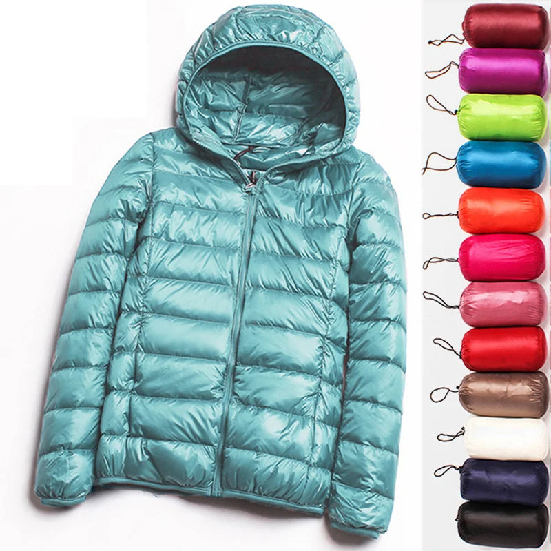 90% Ultra-light Plus Size Thin Down Jacket Women Slim Warm Outerwear Striped Jacket Polka Dot Jacket Floral Jacket