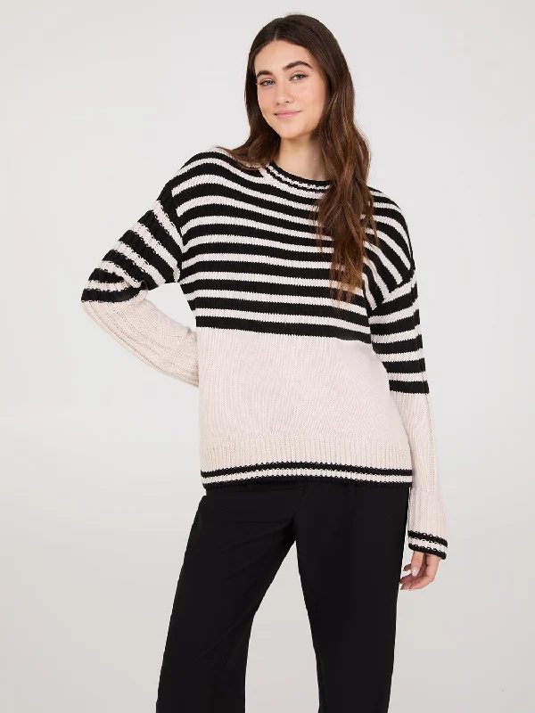 Striped Crew Neck High-Low Sweater Satin Blend Silk Blend Wool Blend