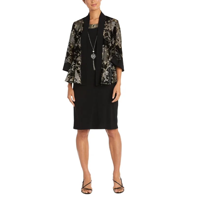 R&M RICHARDS - 2PC Floral Cocktail and Party Dress Cowl Neckline Elegant