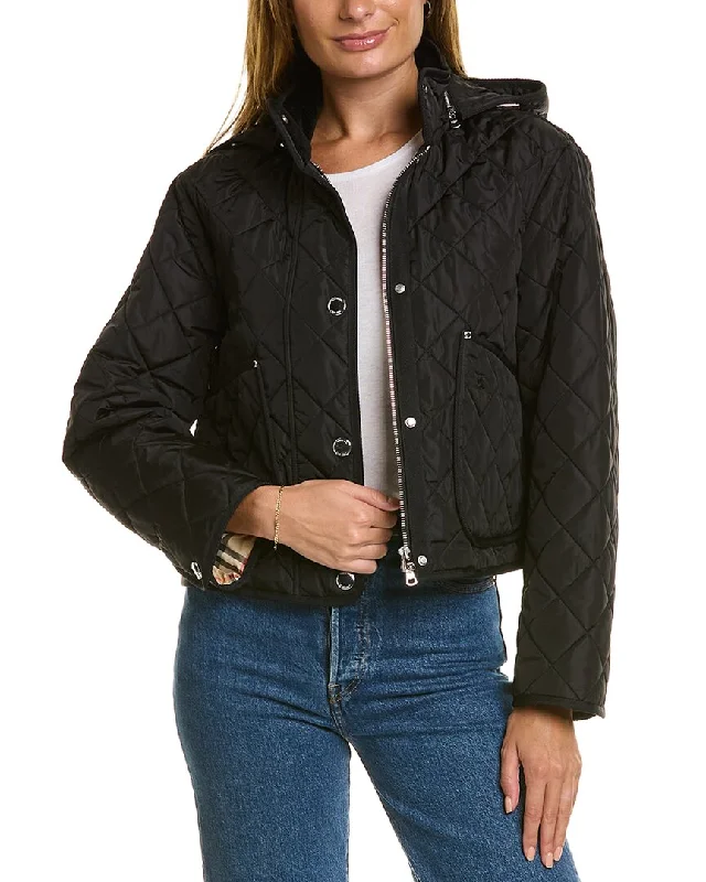 Burberry Diamond Quilted Cropped Jacket Notch Collar Peter Pan Collar Cowl Neck