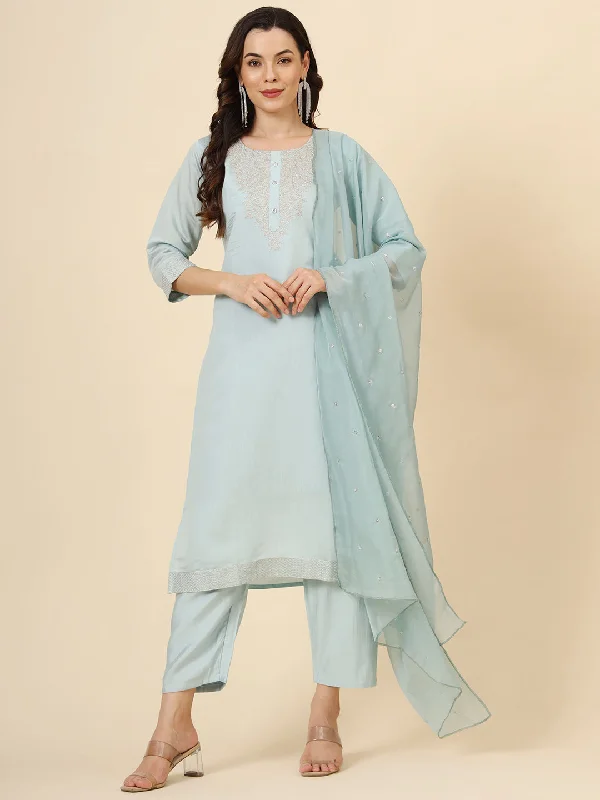 Blue Designer Redaymade Pant Suit With Embroidery Work Stretch Fit Pants