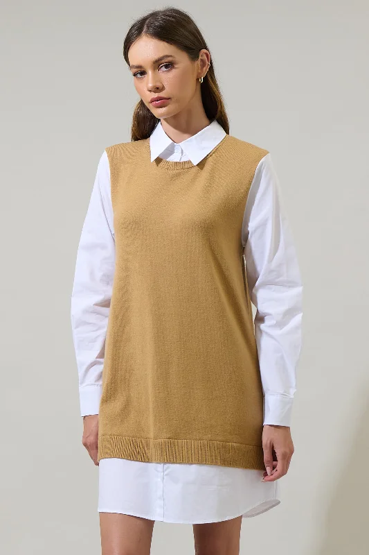 Milford Mariela Sweater Vest and Poplin Dress Open Front Closed Front Wrap Front